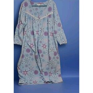 Pink K 3X Blue Flannel Fleece Snowflakes Long Cottagecore Grannycore Nightgown
